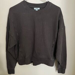 FLX Classic Cropped Fleece‎ Athletic Crewneck Sweatshirt Pocket Dark Grey Wms XS